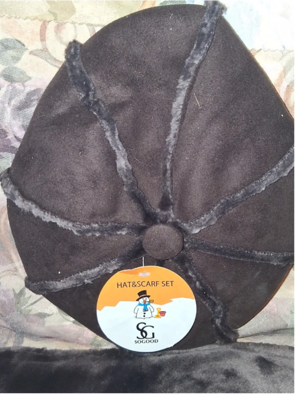 SOGOOD Hat and Scarf Set Faux Fur Vintage Style Dark Brown Warm Winter Accessory